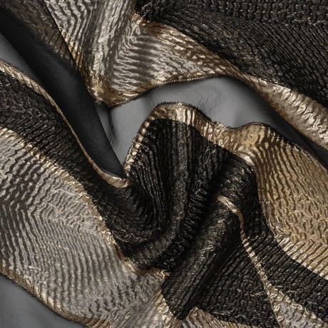 Metallic Rayon and Polyester Burnout Brocade - Gold, Gray and Black Soft Geometric Abstract