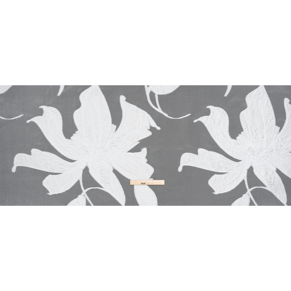 Metallic Polyester and Rayon Burnout Brocade - White Big Flowers