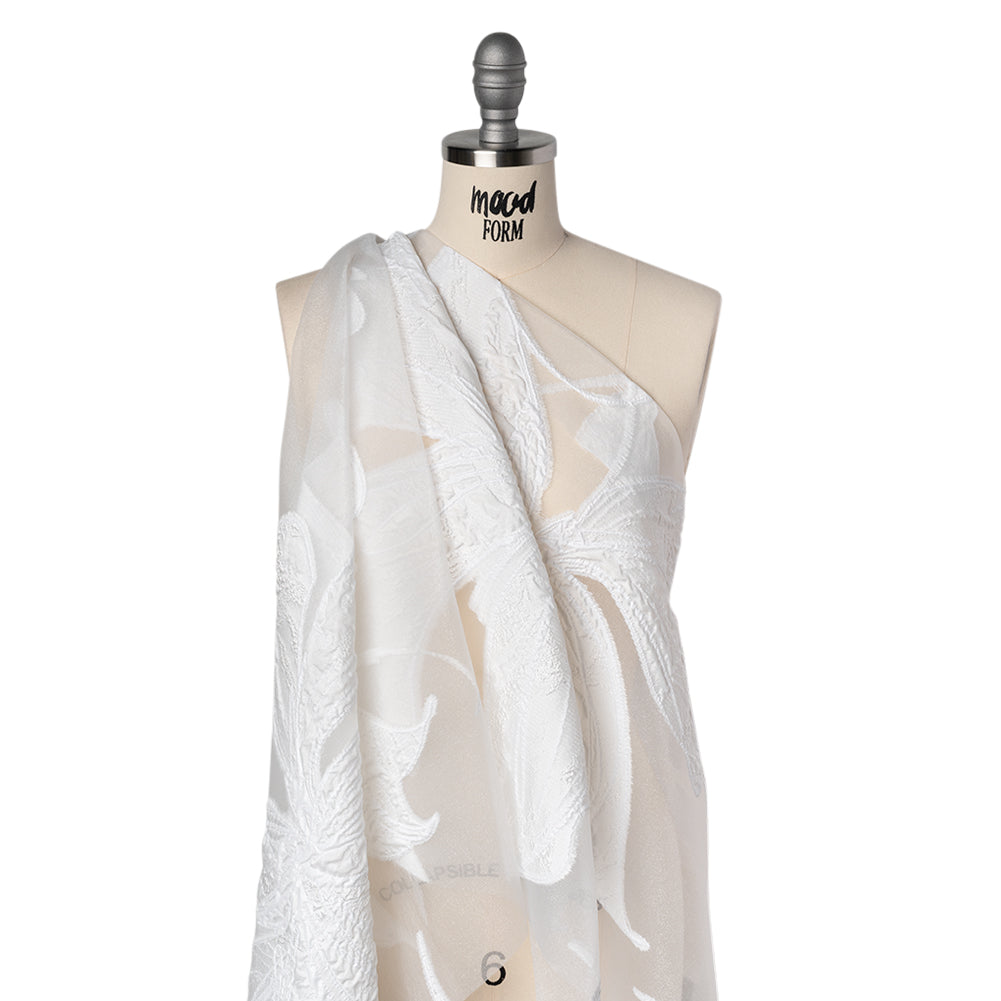 Metallic Polyester and Rayon Burnout Brocade - White Big Flowers