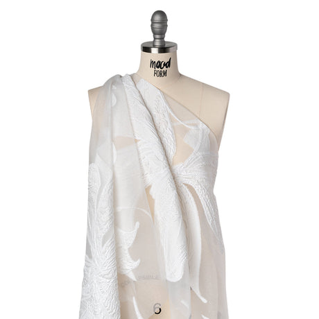 Metallic Polyester and Rayon Burnout Brocade - White Big Flowers