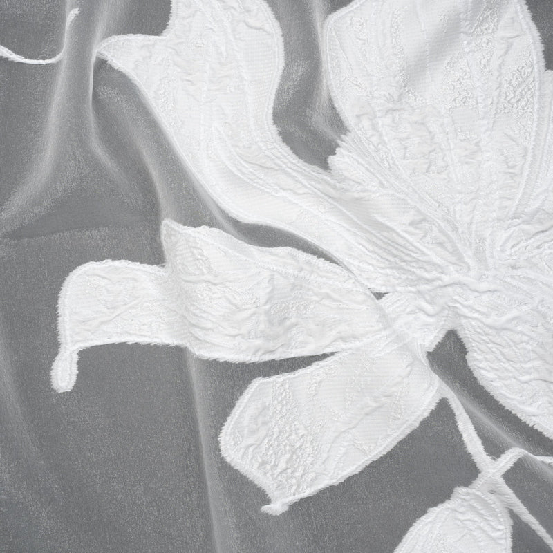 Metallic Polyester and Rayon Burnout Brocade - White Big Flowers