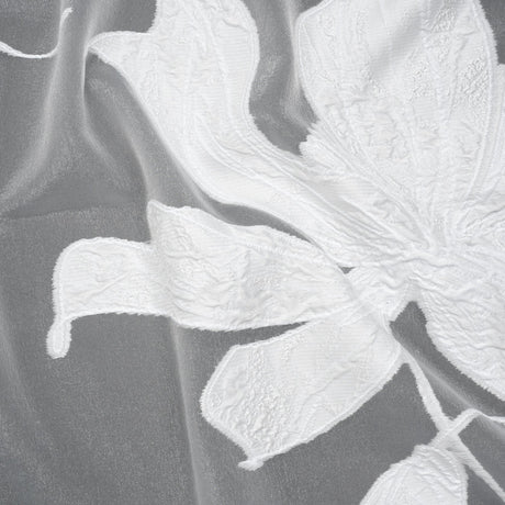 Metallic Polyester and Rayon Burnout Brocade - White Big Flowers