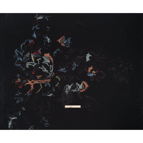 Metallic Rayon and Polyester Brocade Panel - Black, Orange and Blue Flower Bunches