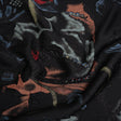 Metallic Rayon and Polyester Brocade Panel - Black, Orange and Blue Flower Bunches