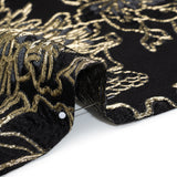 Metallic Polyester Blend Brocade - Black, Charcoal and Gold Fancy Flowers