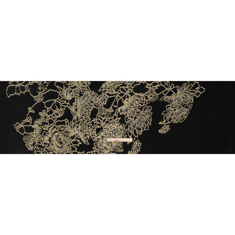 Metallic Polyester Blend Brocade - Black, Charcoal and Gold Fancy Flowers