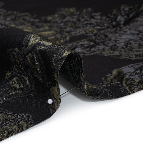 Metallic Polyester Blend Brocade - Olive Green, Black and Gray Fancy Flowers