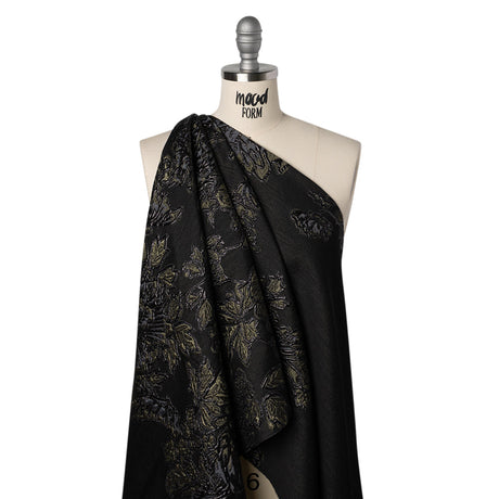 Metallic Polyester Blend Brocade - Olive Green, Black and Gray Fancy Flowers