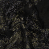 Metallic Polyester Blend Brocade - Olive Green, Black and Gray Fancy Flowers