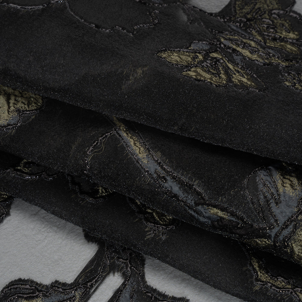 Metallic Polyester and Acetate Burnout Brocade - Olive Green and Black Rose Garden