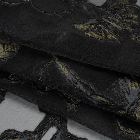 Metallic Polyester and Acetate Burnout Brocade - Olive Green and Black Rose Garden