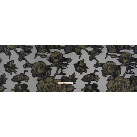 Metallic Polyester and Acetate Burnout Brocade - Olive Green and Black Rose Garden