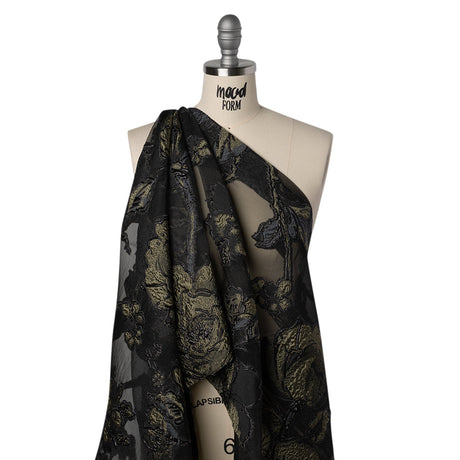 Metallic Polyester and Acetate Burnout Brocade - Olive Green and Black Rose Garden