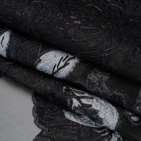 Metallic Polyester and Acetate Burnout Brocade - Light Gray, Midnight Navy and Black Rose Garden