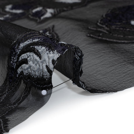 Metallic Polyester and Acetate Burnout Brocade - Light Gray, Midnight Navy and Black Rose Garden