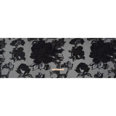 Metallic Polyester and Acetate Burnout Brocade - Light Gray, Midnight Navy and Black Rose Garden
