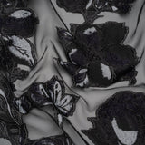 Metallic Polyester and Acetate Burnout Brocade - Light Gray, Midnight Navy and Black Rose Garden