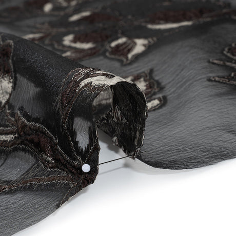 Metallic Polyester and Acetate Burnout Brocade - Beige, Dark Brown and Black Rose Garden