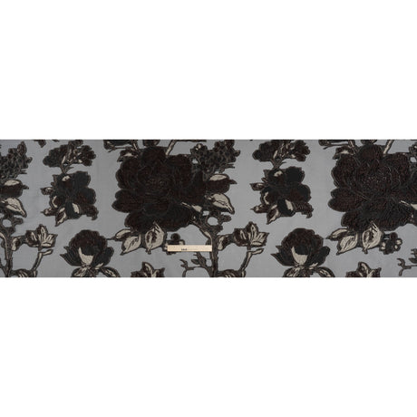Metallic Polyester and Acetate Burnout Brocade - Beige, Dark Brown and Black Rose Garden
