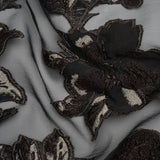 Metallic Polyester and Acetate Burnout Brocade - Beige, Dark Brown and Black Rose Garden