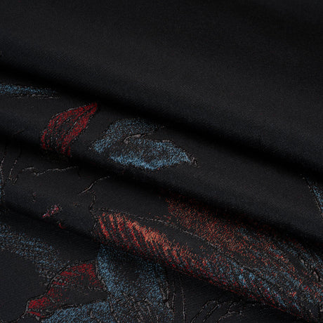 Metallic Acetate and Polyester Brocade - Black, Red and Mint Green Delicate Flowers