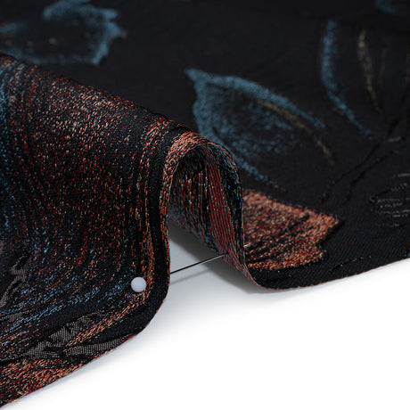 Metallic Acetate and Polyester Brocade - Black, Red and Mint Green Delicate Flowers