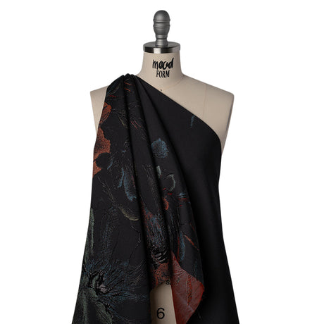 Metallic Acetate and Polyester Brocade - Black, Red and Mint Green Delicate Flowers