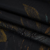 Metallic Acetate and Polyester Brocade - Black, Golden Yellow and Aqua Blue Delicate Flowers