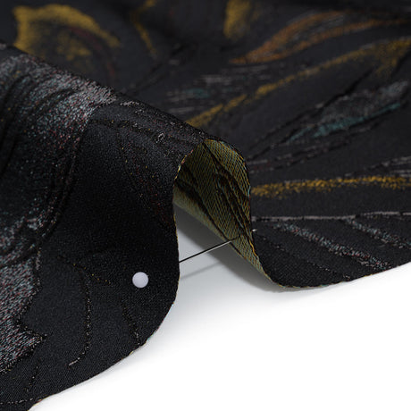Metallic Acetate and Polyester Brocade - Black, Golden Yellow and Aqua Blue Delicate Flowers