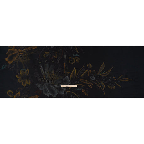 Metallic Acetate and Polyester Brocade - Black, Golden Yellow and Aqua Blue Delicate Flowers