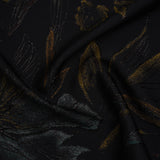 Metallic Acetate and Polyester Brocade - Black, Golden Yellow and Aqua Blue Delicate Flowers