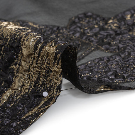 Metallic Polyester Burnout Brocade - Black and Gold Rose Border