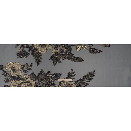 Metallic Polyester Burnout Brocade - Black and Gold Rose Border