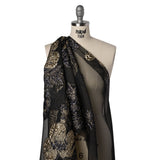 Metallic Polyester Burnout Brocade - Black and Gold Rose Border