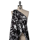 Polyester Mikado Twill Made in Italy - Black and White Ink Brush Roses