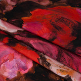 Silk Charmeuse Print 16MM, Made in Italy - Red, Pink and Brown Painted Roses
