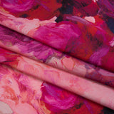 Silk Charmeuse Print 16MM, Made in Italy - Pink, Red and Fuchsia Painted Roses