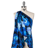 Silk Charmeuse Print 16MM, Made in Italy - Sky Blue, Phthalo and Navy Painted Roses