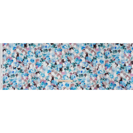 Silk Charmeuse Print 16MM, Made in Italy - Blue, Teal and Brown Abstracted Watercolor Flowers