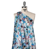 Silk Charmeuse Print 16MM, Made in Italy - Blue, Teal and Brown Abstracted Watercolor Flowers