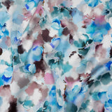 Silk Charmeuse Print 16MM, Made in Italy - Blue, Teal and Brown Abstracted Watercolor Flowers