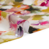 Silk Charmeuse Print 16MM, Made in Italy - Peach, Olive Green and Fuchsia Abstracted Watercolor Flowers