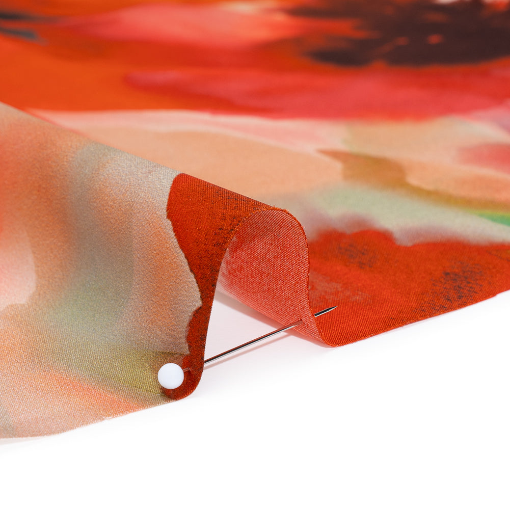 Silk Charmeuse Print 16MM, Made in Italy - Red and Pink Soft Watercolor Florals