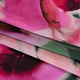 Silk Charmeuse Print 16MM, Made in Italy - Hot Pink and Forest Green Soft Watercolor Florals