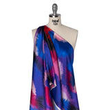 Silk Charmeuse Print 16MM, Made in Italy - Blue, Hot Pink and Red Painted Bursts