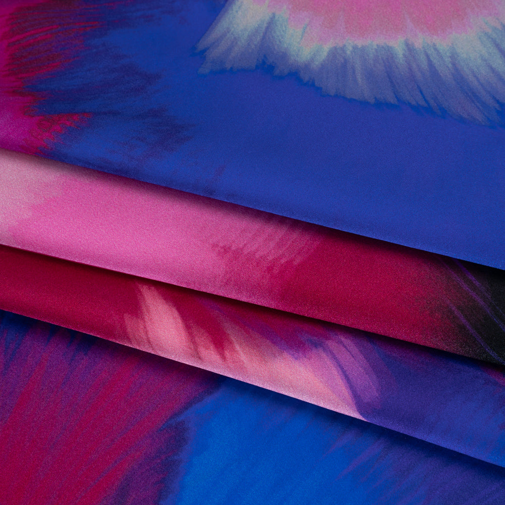 Silk Charmeuse Print 16MM, Made in Italy - Blue, Hot Pink and Red Painted Bursts