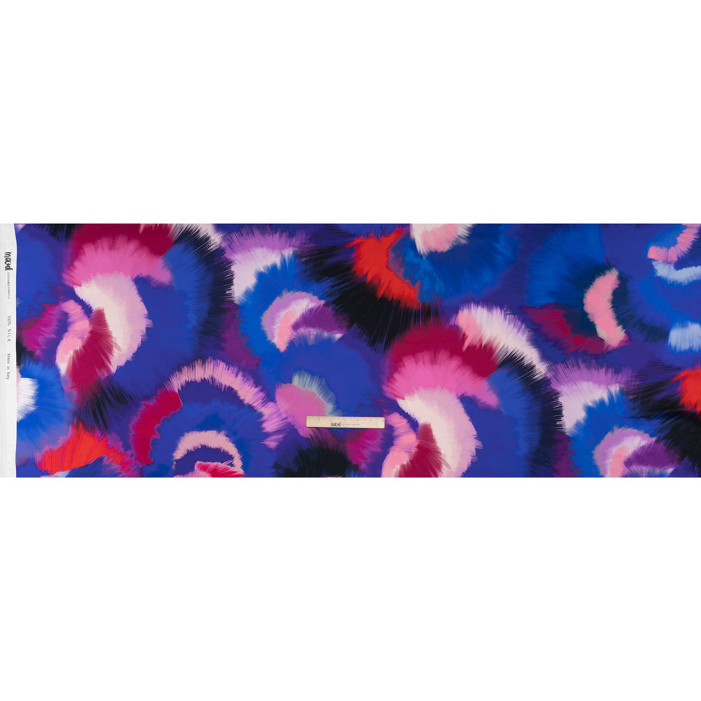Silk Charmeuse Print 16MM, Made in Italy - Blue, Hot Pink and Red Painted Bursts