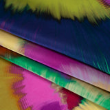 Silk Charmeuse Print 16MM, Made in Italy - Fuchsia, Ochre and Blue Painted Bursts