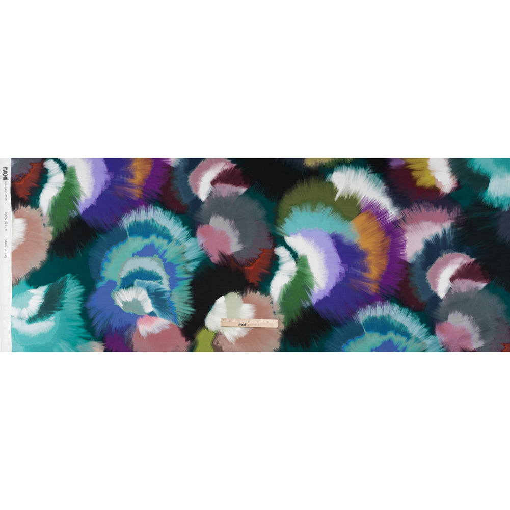 Silk Charmeuse Print 16MM, Made in Italy - Teal, Pink and Blue Painted Bursts