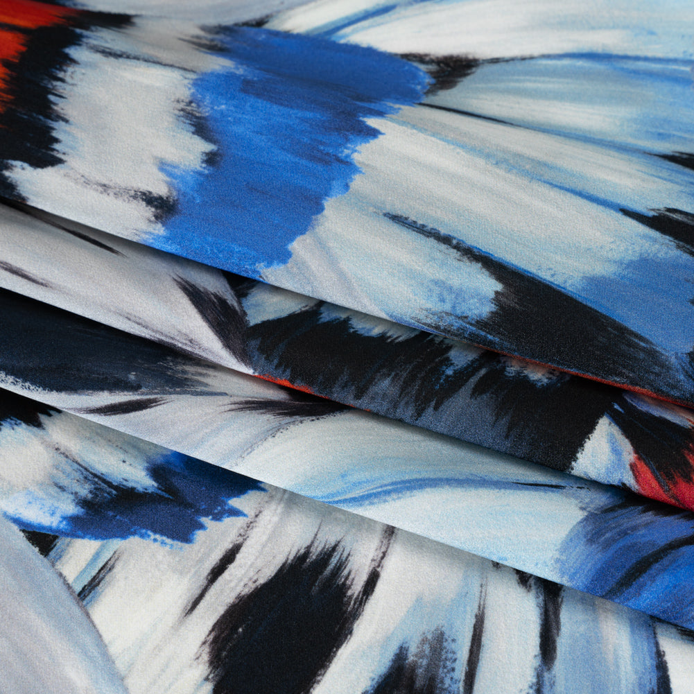 Silk Charmeuse Print 16MM, Made in Italy - Red, Blue and White Butterfly Wings